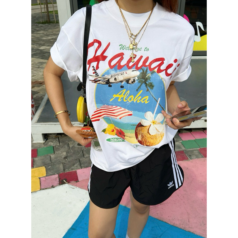 CHÍNH HÃNG - Áo Thun Trắng "HAWAII" Form Boxy UNISEX Áo Hè - ThePalm