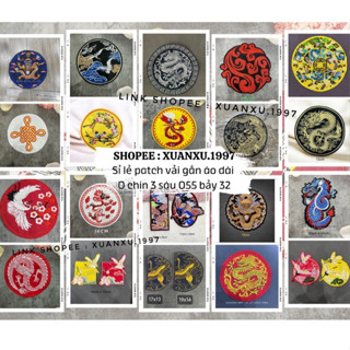 Miếng dán ủi nhiệt thêu các hình gắn áo dài  . hình rồng phượng . patch vải ủi nhiệt , logo thêu