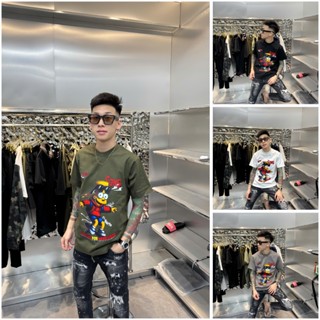 Áo Thun Nam DSQ Chất Cotton Cổ Tròn In Họa Tiết Đen Trắng Chữ Đỏ Thời Trang Nam