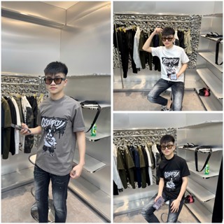 Áo Thun Nam DSQ Siêu Cấp Hai Màu Đen Trắng Xám In Mặt Trước Chất Liệu Cotton Co Dãn 2 Chiều Thoáng Mát