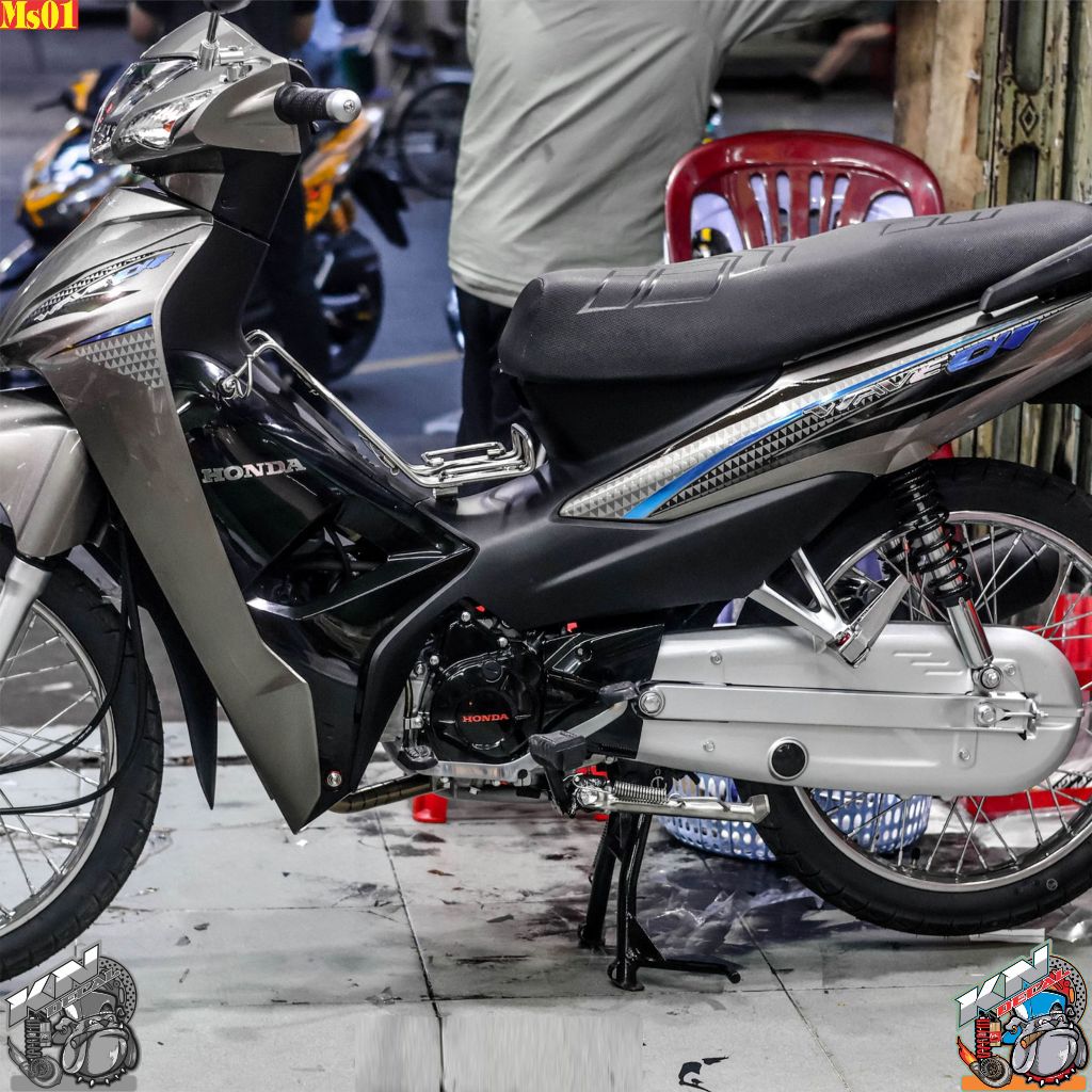 TEM RỜI DÁN XE WAVE A - MÀU XANH ĐEN XÁM ( tem in 3 lớp không ghép crom) - MS01