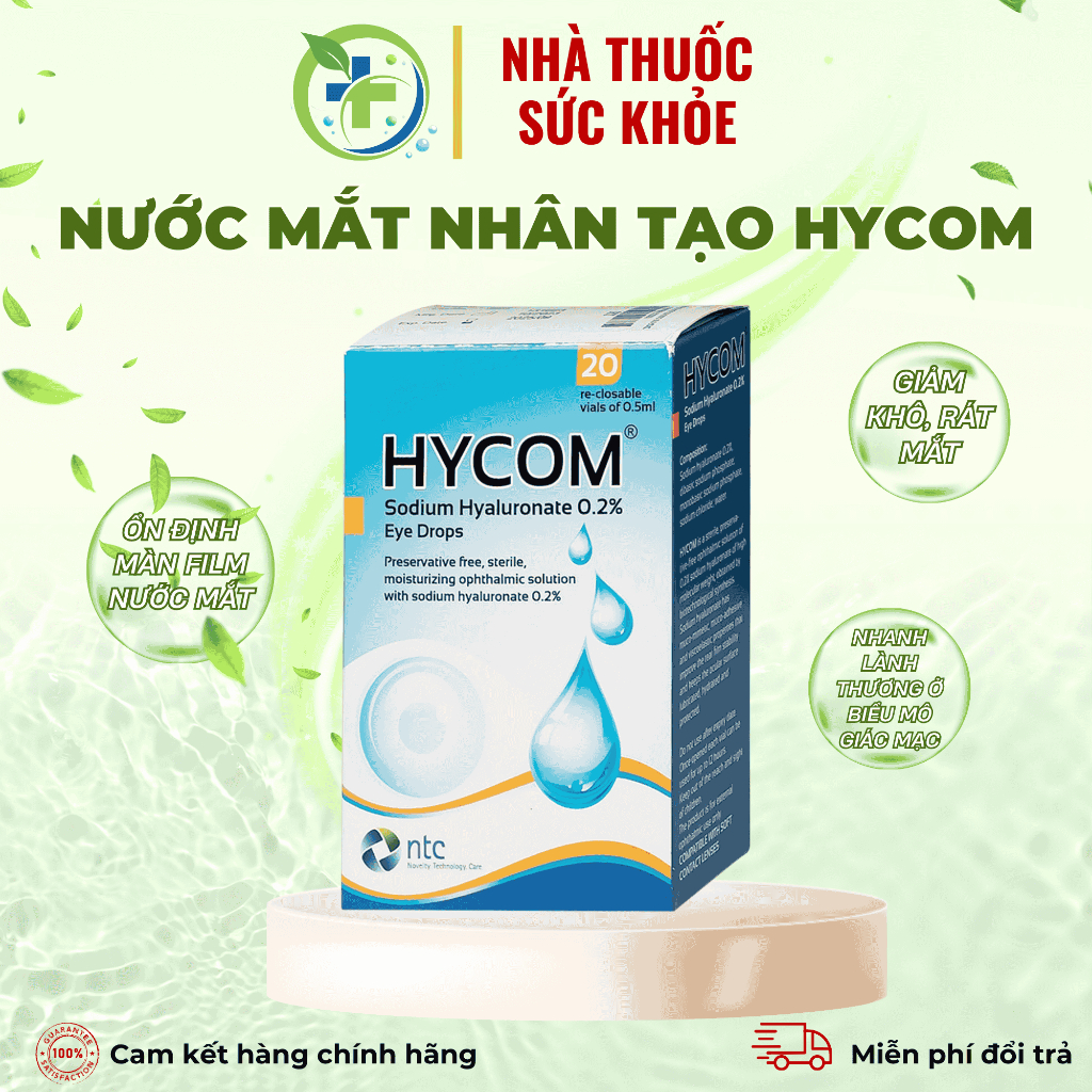 Nước mắt nhân tạo HYCOM HA 0.2% - Dưỡng ẩm, bảo vệ mắt, giảm khô mắt, rát mắt