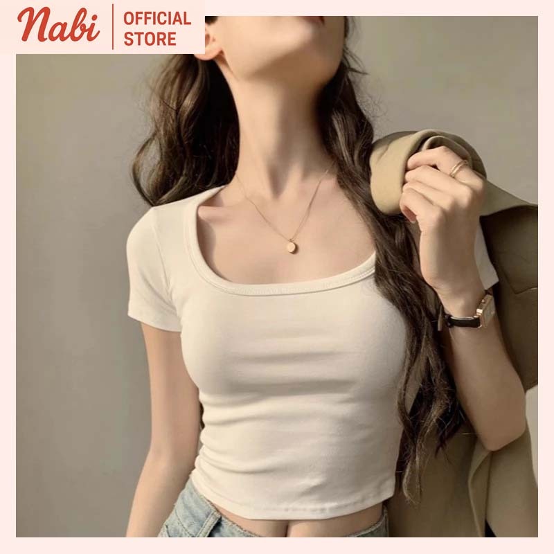 Áo Thun Nữ Cổ Vuông cotton ôm body, Áo thun baby Basic trơn ôm body cotton