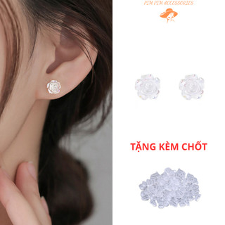  Bông Tai Nữ Hoa Hồng Trong Suốt Tinh Tế - Khuyên Tai Phong Cách Hàn Quốc Phù Hợp Đi Tiệc Hẹn Hò 