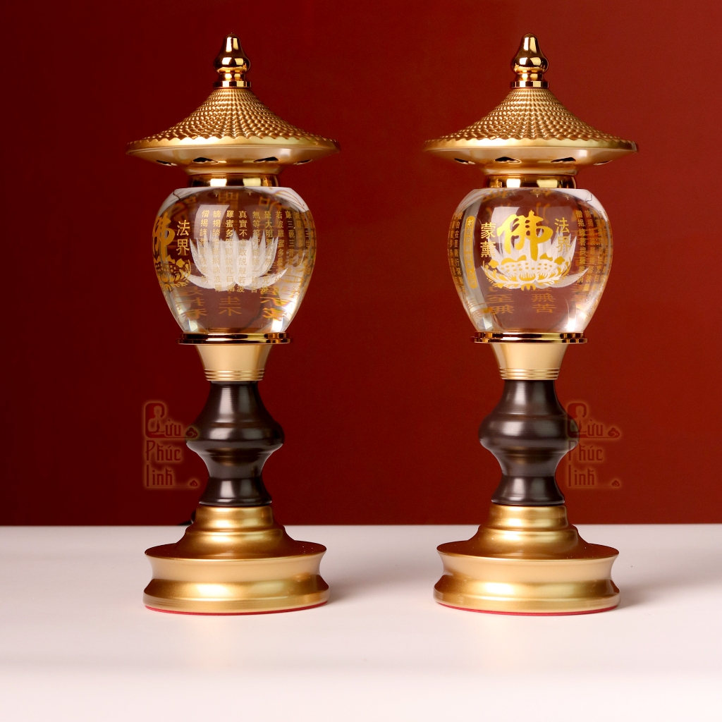 Đèn Điện Pha Lê Hoa Sen Cầu Tâm Kinh Mái Chùa LED 7 Màu Thân Hợp Kim