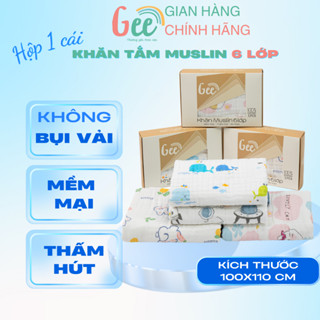 Khăn tắm muslin 6 lớp Gee 110x100cm, vải cotton hữu cơ mềm mại cho bé sơ sinh | khăn quấn, khăn lau, chăn đắp đa năng
