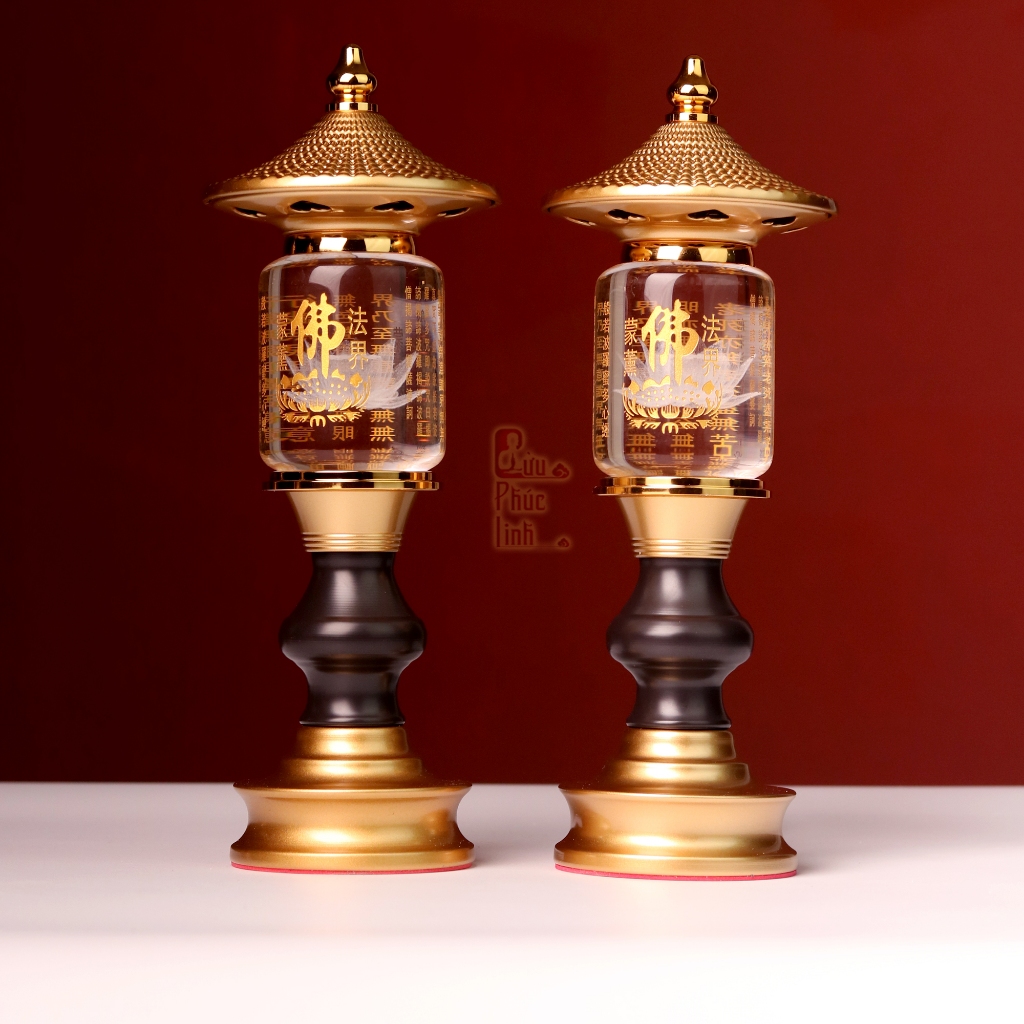 Đèn Điện Pha Lê Hoa Sen Trụ Tâm Kinh Mái Chùa LED 7 Màu Thân Hợp Kim