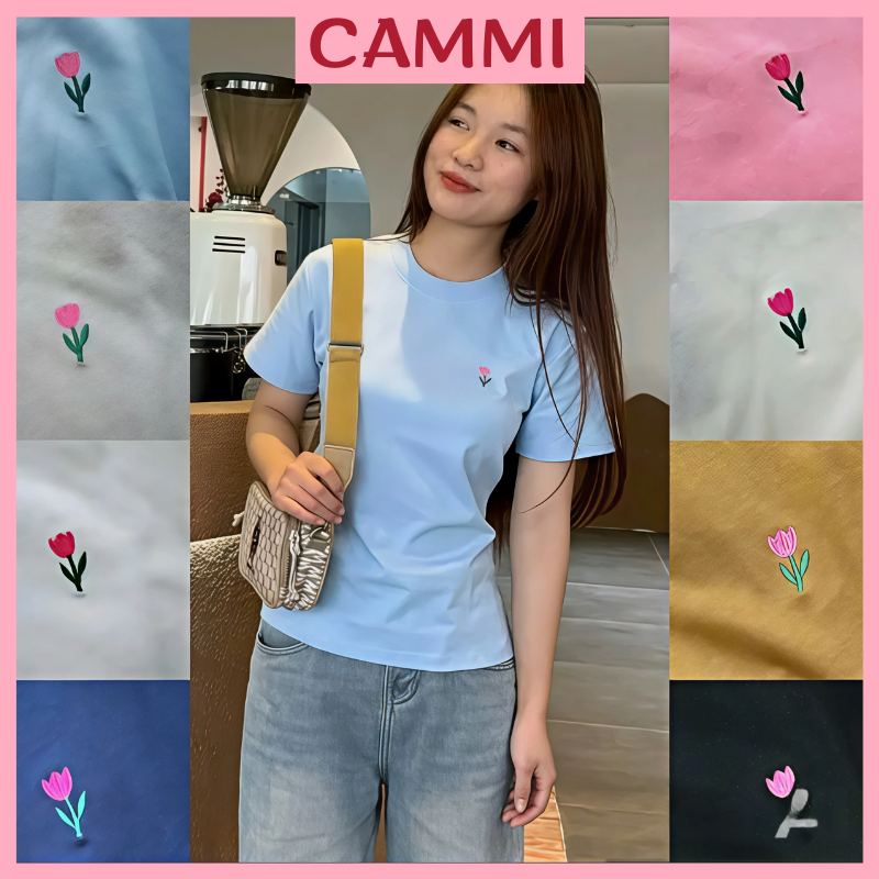 Áo thun nữa form babytee thêu hoa Tulip chất cotton co giãn 4 chiều mềm mịn HA400 CammiHouse