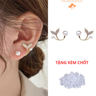  Bông Tai Nữ Chuôi Bạc S925 Dáng Ôm Vành Tai Đuôi Cá Ngọc Trai Sang Chảnh Cá Tính 