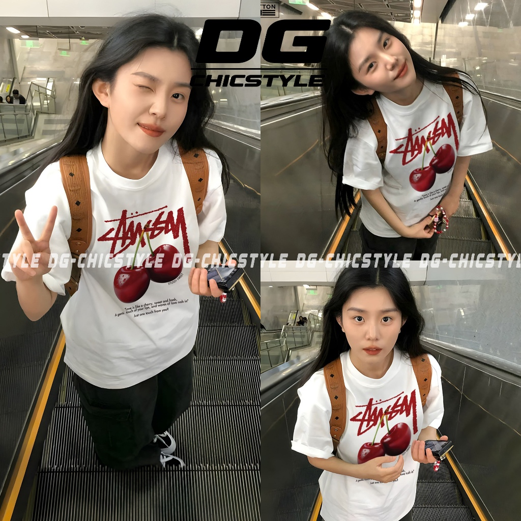 Áo Thun Stussy Cherry Giữa Ngực, Áo Thun Unisex Stussy Cherry Chất Vải Cotton 250g