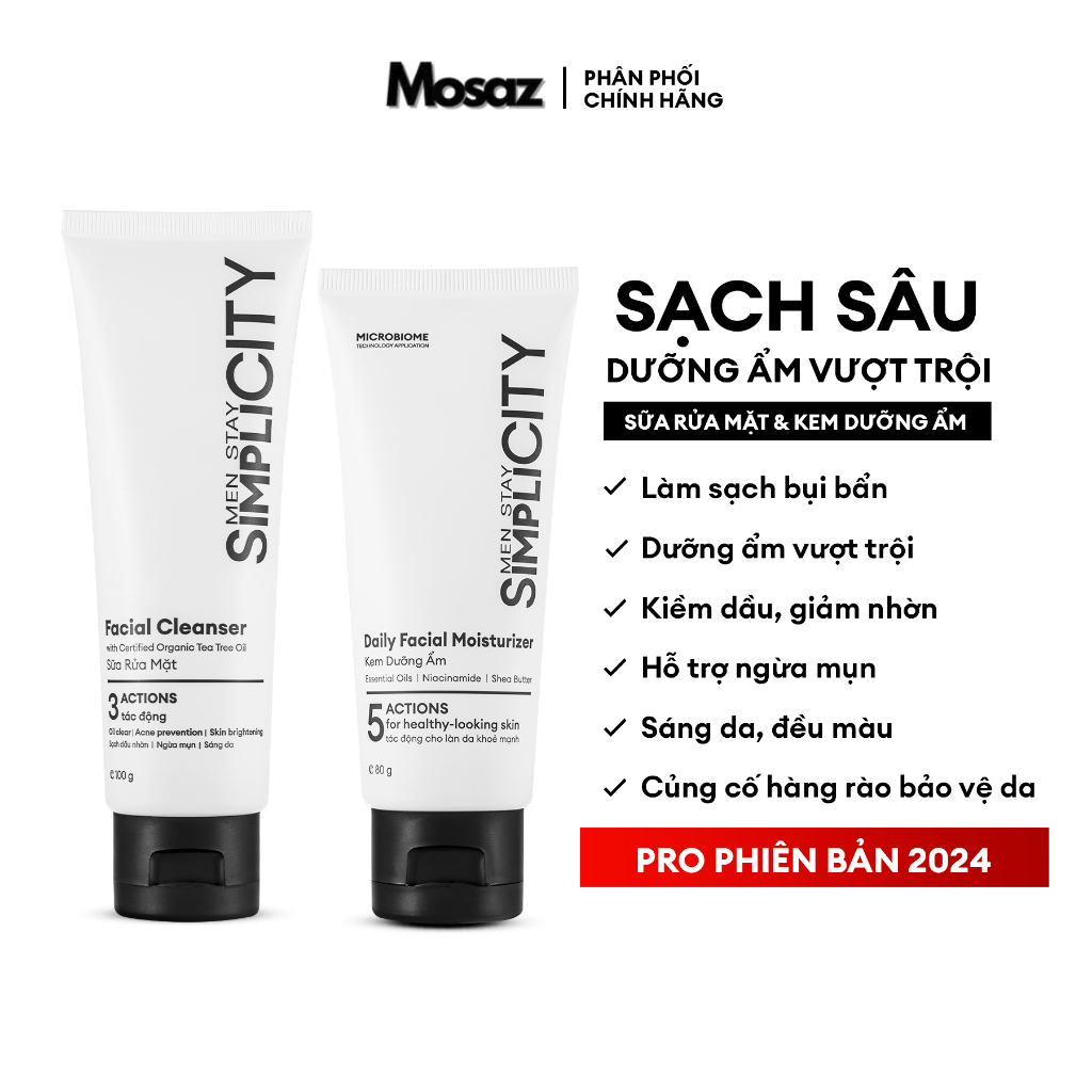 Combo chăm sóc da làm sạch bảo vệ toàn diện cho nam Men Stay Simplicity Starter Duo: Sữa rửa mặt x K
