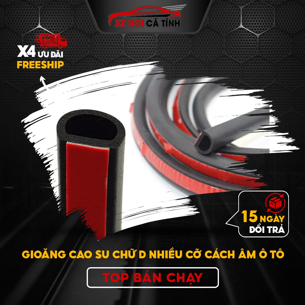Gioăng cửa ô tô, Ron cao su chống ồn chống bụi chống va đập cho cửa xe hơi chữ D ( Ron cao su 3M)_Giá bán trên 1m