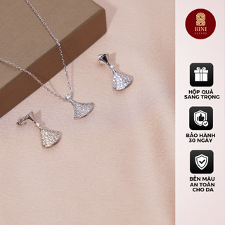  Vòng cổ + Bông tai BVL Divas Đính Đá Trắng Bạch Kim Hàng cao cấp Fullbox 