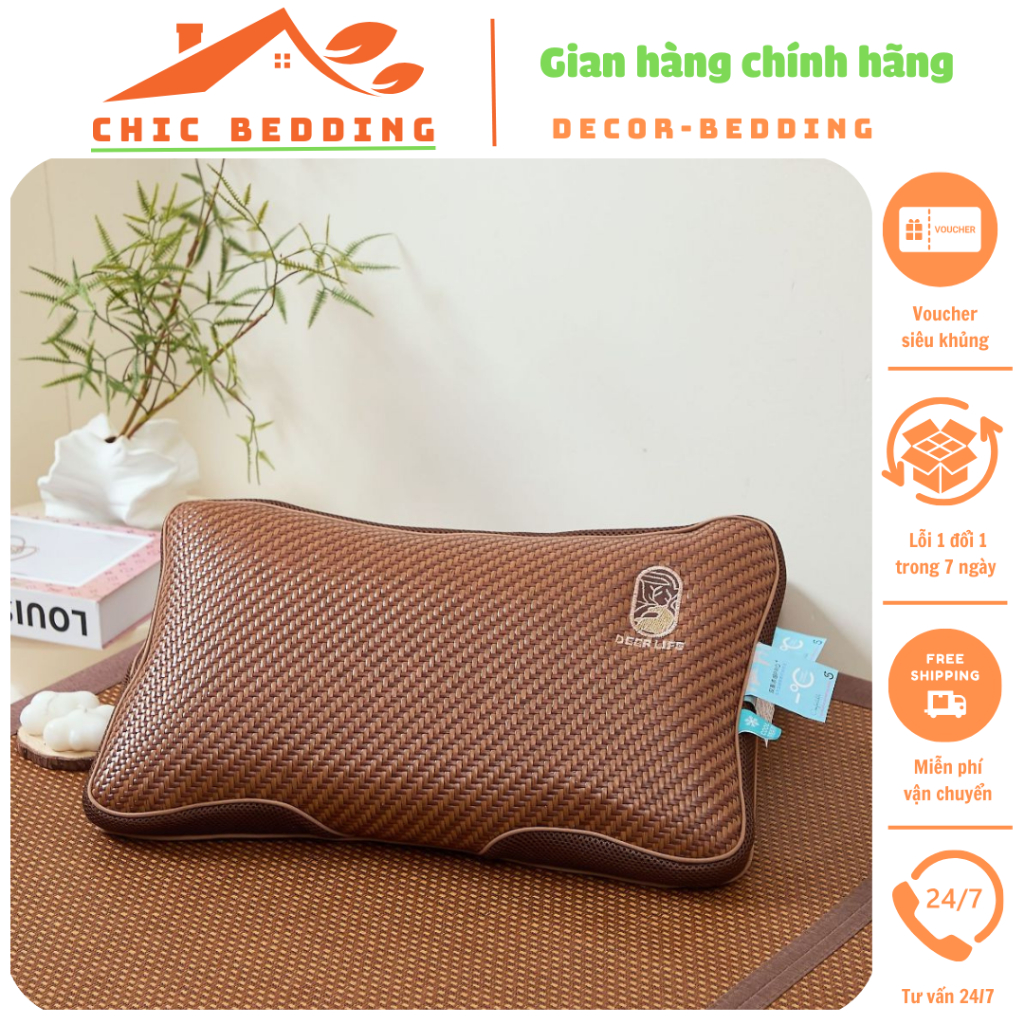Gối Mây Đan Cao Cấp Kèm Ruột Gối Thiết Kế Mây Đan Xen Kẽ Tạo Lỗ Thoáng Mát Giúp Giấc Ngủ Ngon Hơn