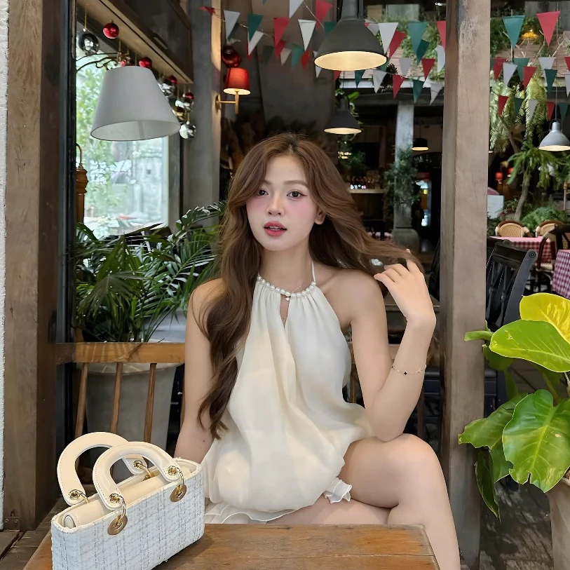 [Sẵn Quần Bảo Hộ] Set Váy Cổ Yếm Đính Ngọc Dáng Bí Chun Eo, Đầm Xoè Hở Lưng Đi Chơi Đi Biển | BigBuy360 - bigbuy360.vn