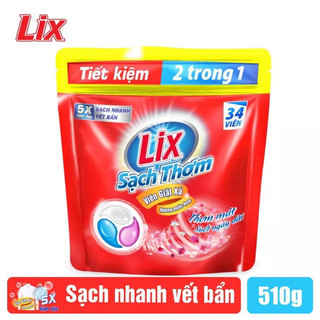   Tặng 2vien tẩy lồng máy giặt Viên giặt xả 2 trong 1 Lix hương nước hoa sạch thơm mát suốt ngày dài 34 viên 15g Date mới 