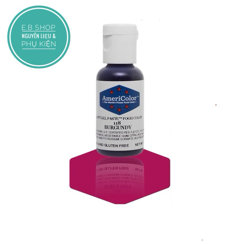 Màu AmeriColor- Màu Đỏ Burgundy 118 màu thực phẩm màu đỏ đun 21gr