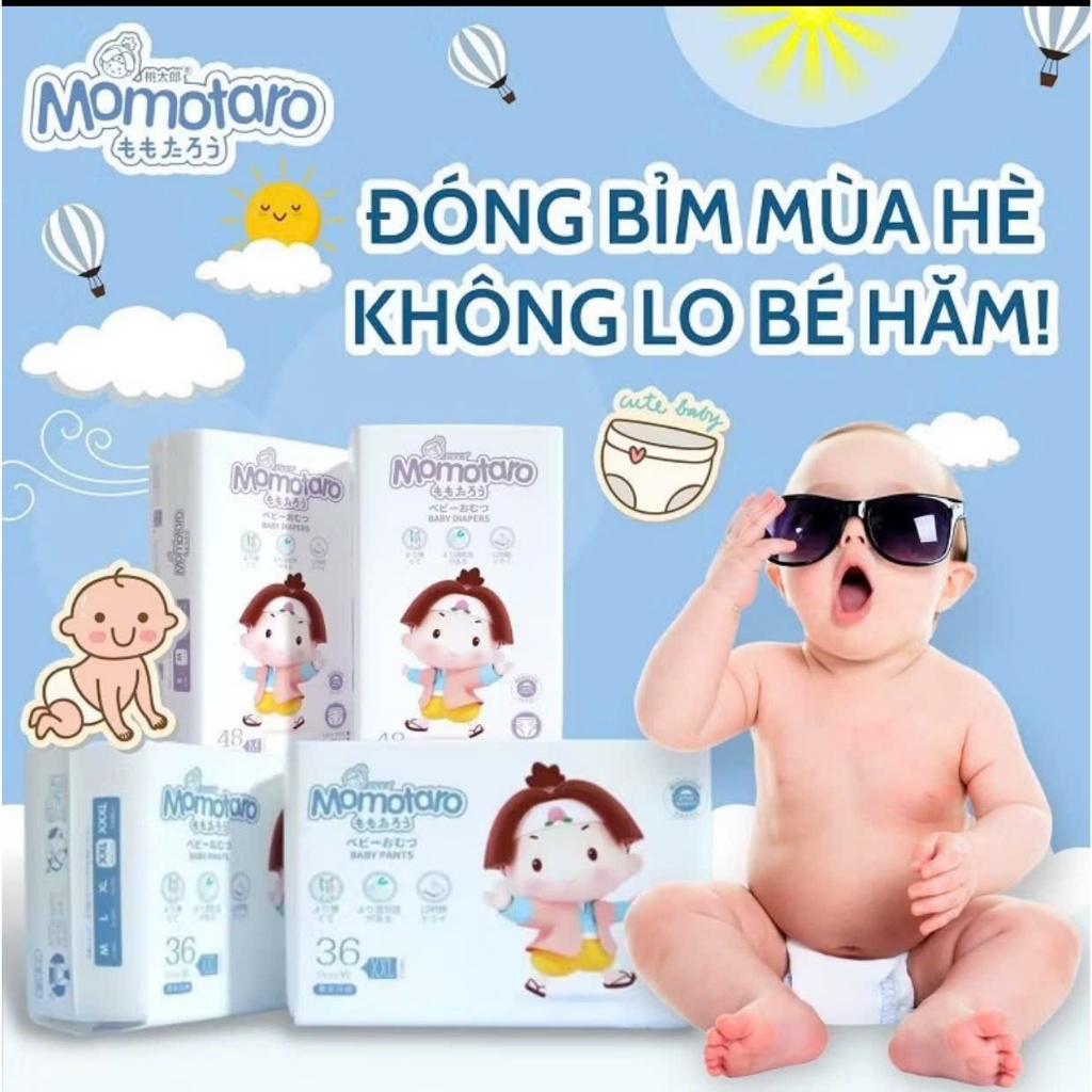[COMBO 1 BỊCH] Tã Bỉm Dán Quần Momotaro Siêu Mỏng, Thoáng Mát đủ size M -3XL cho bé yêu