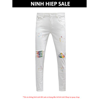 Quần Jean Amiri mài gối vảy sơn nhiều màu dáng Skinny, Quần bò nam trắng Amiri  dáng côn vảy sơn nhiều màu dày dặn 8196