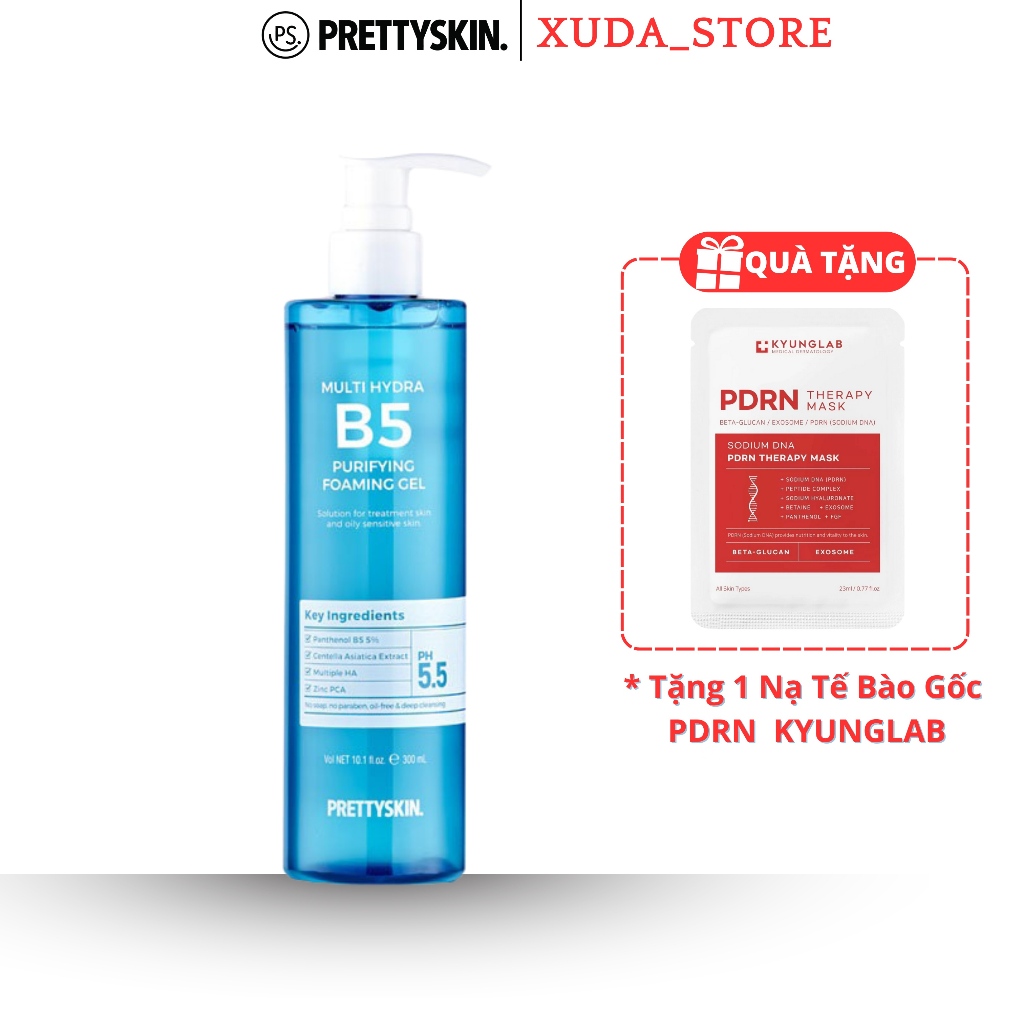 Gel rửa mặt B5 Prettyskin ,Gel rửa mặt dịu nhẹ B5 Pretty Skin 300mL  giúp cấp ẩm, phục hồi da