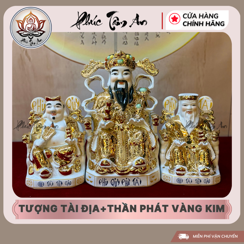 Tượng thần tiền, tượng thần tài thổ địa vàng kim, Tượng quan thần Lộc , thổ địa thần tài sứ dát vàng