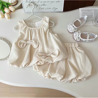 Áo Bí Phồng + Quần Bí Đính kết 2 nơ cho bé gái siêu đáng yêu