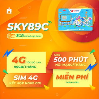 Sim 4G Data 90GB/Tháng, Free 500 phút gọi, SKY89C Miễn phí Tháng Đầu