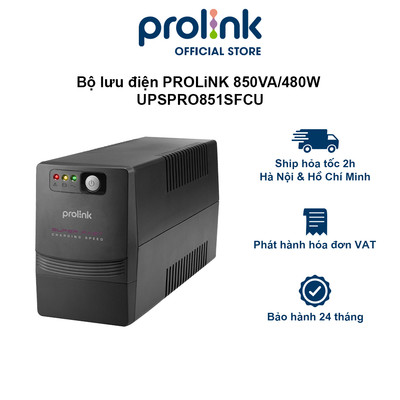 Bộ lưu điện UPS PROLiNK PRO851SFCU (850VA) 480W, AVR, sạc siêu nhanh, dùng cho PC, Camera, Wifi