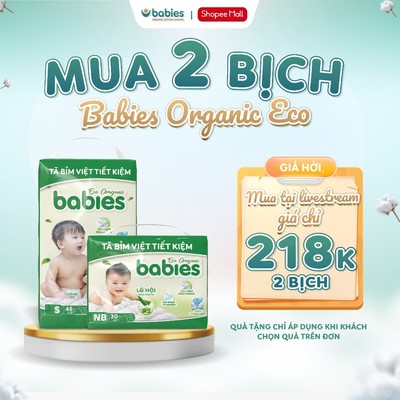 Combo 2 Bịch Tã/Bỉm BABIES ORGANIC ECO Siêu Mềm Mịn, Mỏng Thoáng, Lô Hội Ngừa Hăm Bí - Size NB/S/M/L/XL/2XL/3XL