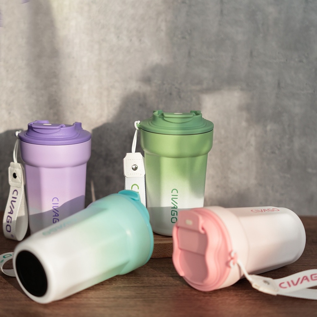 CIVAGO（13oz）Cốc cà phê bằng thép không gỉ lót gốm có nắp bình chân không cốc nóng lạnh 400ml | BigBuy360 - bigbuy360.vn