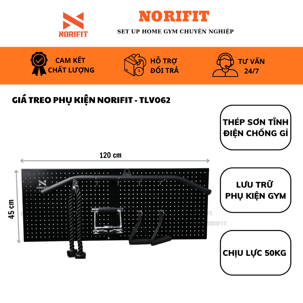 Vách lưới treo tường CSPS,Giá Treo Phụ Kiện Gym Gắn Tường, Gắn Rack, Tặng Kèm 10 Móc inox Decor Homegym [Norifit] TLV062