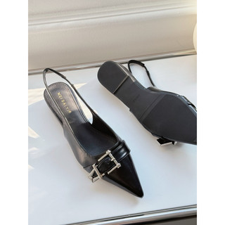 Giày slingback nữ cao gót mũi nhọn, quai hậu khóa kim loại, da bóng, phong cách thanh lịch M625