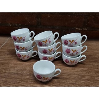 Combo ly trà, tách trà có quai, hoa hồng đỏ, hàng bình dân, miệng 6cm, cao 4cm, dung tích 55ml