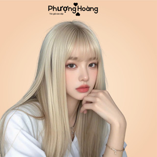 Tóc giả nguyên đầu nữ đẹp màu vàng tây, mã 7007, tặng kèm lưới trùm tóc, sợi tơ cao cấp