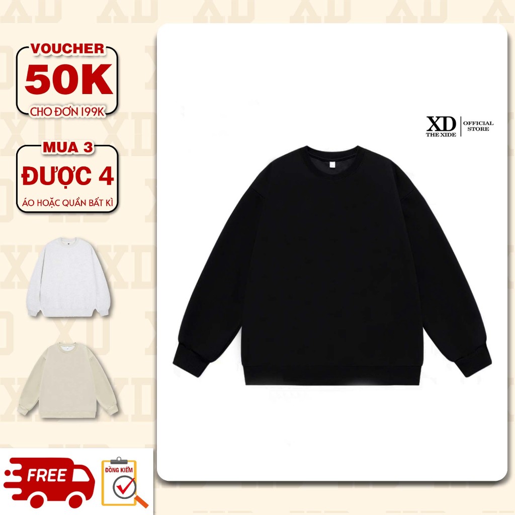 Áo sweater nỉ The Xide áo trơn form unisex nam nữ chất nỉ bông dày dặn