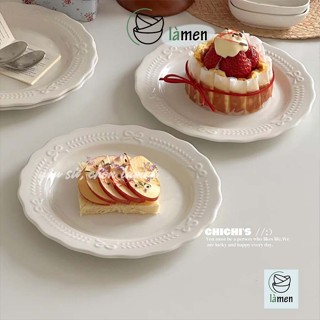   BẢO HÀNH BỂ VỠ  Đĩa Sứ Trắng Phong Cách Hàn Quốc Đĩa Đẹp Lạ Đĩa Tròn Nơ DIA013 