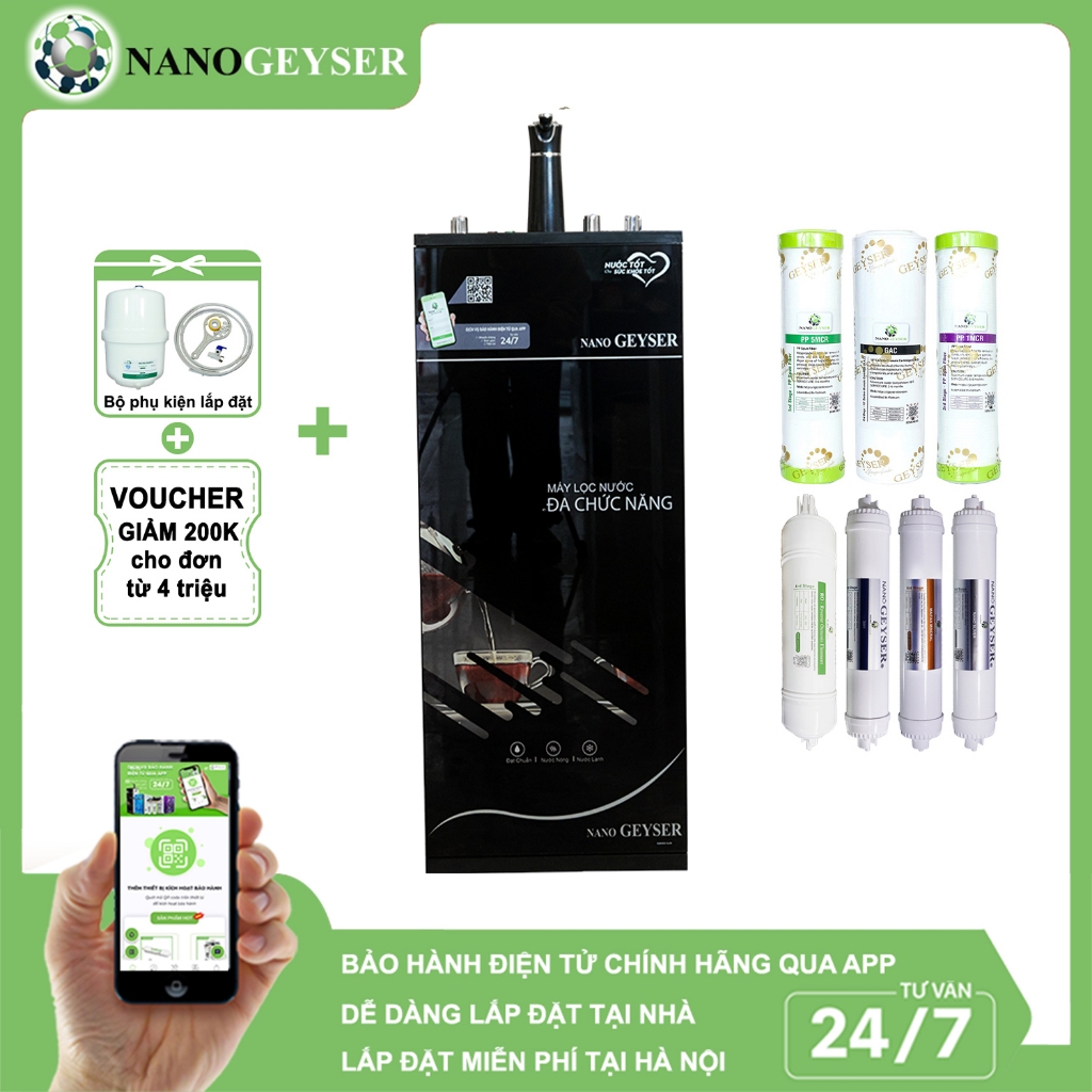 Máy lọc nước Nóng Lạnh Nguội Nano Geyser GB50 7 Cấp, Một vòi ba chế độ, Bảo hành 5 năm