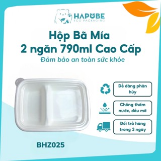 [50 Cái] Hộp Bã Mía 2 Ngăn 790ml – Dùng 1 Lần, Đựng Cơm, Salad, Đồ Ăn Takeaway ♻️