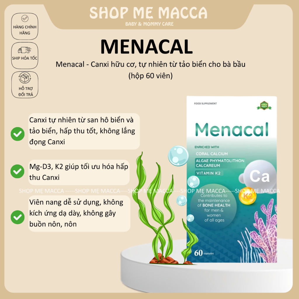Menacal - Canxi hữu cơ, tự nhiên từ tảo biển cho bà bầu (hộp 60 viên)