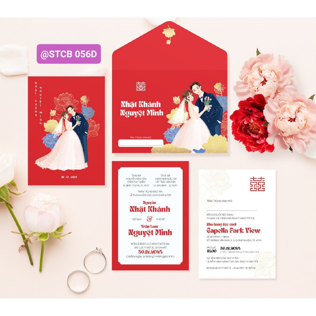 Thiệp Cưới Phong Bì Chibi GIẤY ÁNH KIM THƠM P07