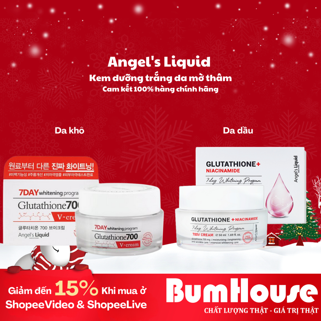Kem Dưỡng Angel's Liquid's 7Day Glutathione 700/Glutathione +Niacinamide V-Cream Dưỡng Trắng Da,  Mờ