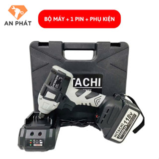 Máy Siết Bulong Hitachi, Bộ Gồm Máy + 1 Pin 10 cell + Sạc , Động cơ Lõi đồng Không Chổi Than, Chân pin phổ thông