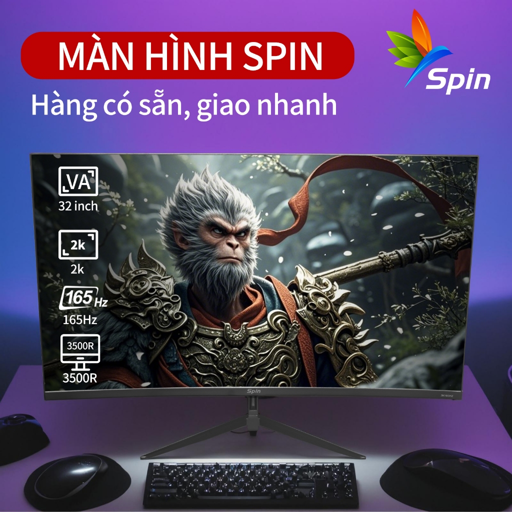 Spin Màn Hình Gaming 2K 32 Inch Đa Năng Tầm nhìn mượt 165Hz Phản hồi 2ms GTG Dải màu rộng phủ đầy đủ