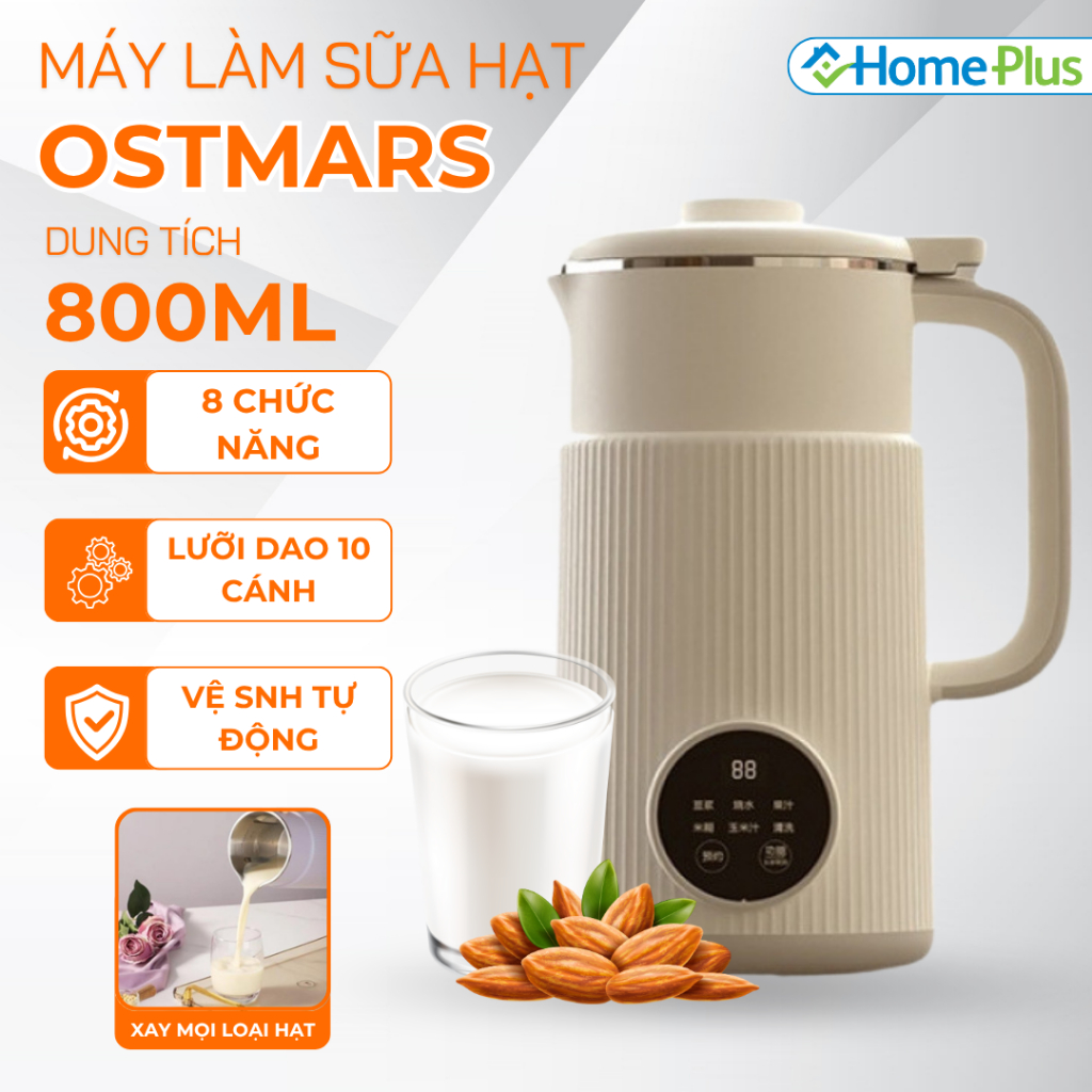 Máy Làm Sữa Hạt OSTMARS Đa Năng Dung Tích 800ml, 8 Chức Năng Xay Nấu Cùng Chế Độ Hẹn Giờ Thông Minh Tiện Lợi