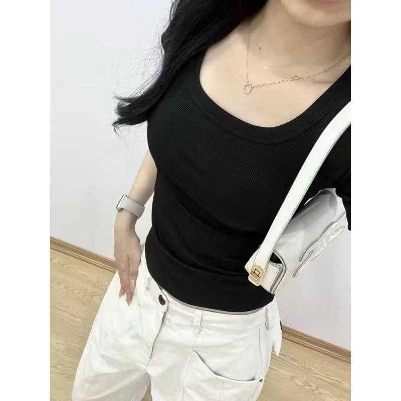 Áo thun cộc tay cổ vuông LM01,chất  liệu thun tăm ,dáng babytee ôm dáng hack eo phong cách Hàn Quốc | BigBuy360 - bigbuy360.vn