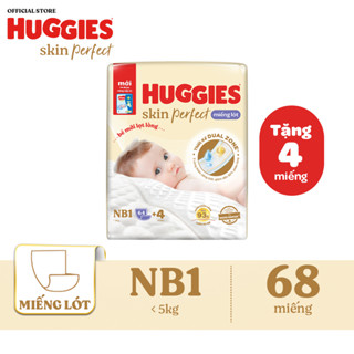 Miếng lót sơ sinh Huggies Skin Perfect NB1 64+4 miếng với 2 vùng thấm giảm kích ứng da
