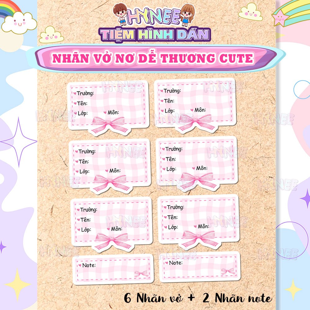 Nhãn Vở Nơ Hồng Coquette Caro, Nhãn Vở Coquete Caro Pink - Nhãn Tập, Giấy Nhãn Coquette Caro Pastel 
