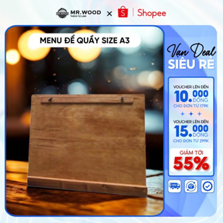 Bảng menu A3 gỗ để bàn bằng plywood phủ veneer cao cấp. [free khắc logo ib shop]