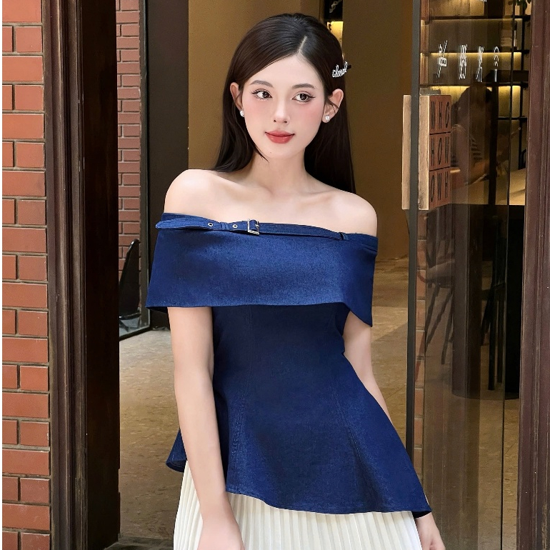 ZAMY SHOP - ÁO TK bò đai ngực gấu chéo áo kiểu xinh, áo kiểu nữ đẹp tiểu thư, áo kiểu sang chảnh