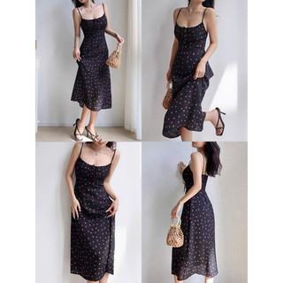 SẴN Mã #1212 Size M - (HÀNG ĐẶT TRƯỚC) Đầm midi hai dây rút ngực